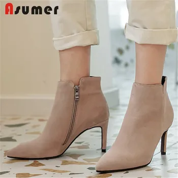 

ASUMER Big size 34-42 New high quality zipper ankle boots cow suede leather stiletto high heels autumn shoes women boots