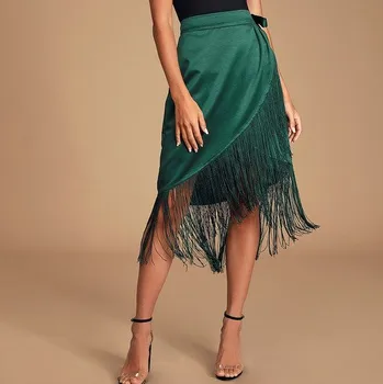 

Boho Green Skirts With Tassels Asymmetrical High Street Tea Length Party Girls Long Skirts