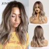JONRENAU 16 Inches Synthetic Platinum Blonde Hair Long Natural Wave Ombre Brown Mixed Color Party Wigs for White/Black Women 1