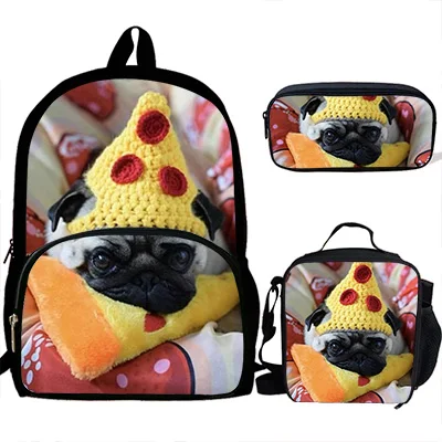 Милая собака ест пиццы печати рюкзаки дети Bookbag школьная сумка для мальчиков Mochila девушки ежедневно плечо Luch Сумка Набор Карандаш кривое тело