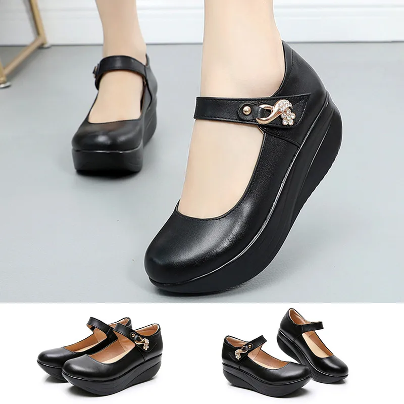 

LIN KING Women Wedges Pumps Big Size Height Increase Platform High Heel Shoes Thick Sole Round Toe Mother Outdoor Casual Shoes