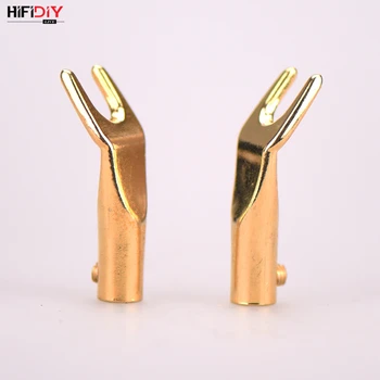 

HIFIDIY LIVE 2PCS/Set smooth Y Pure Copper Gold Plated U Banana Plug Connector For Audio Video Speaker Terminal Connectors Kit