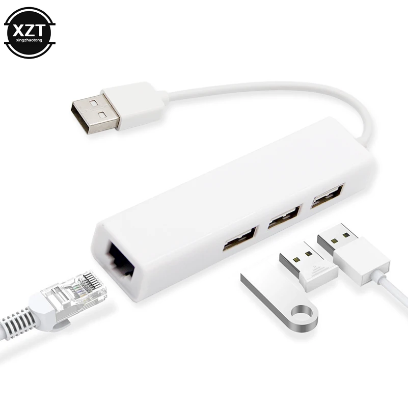 USB 이더넷 USB-RJ45 허브 이더넷 어댑터 네트워크 카드, 맥북 윈도우용 무료 랜 드라이버, 3 포트 USB 허브, 10 M, 100M