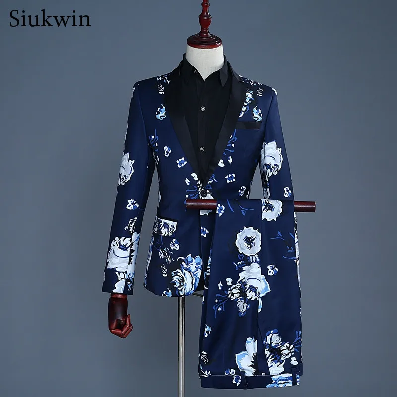 Модные повседневные мужские костюмы Trajes Hombre темно-синие Комбинированные Костюмы
