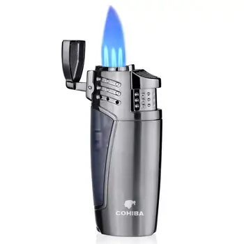 

COHIBA Torch Lighter Cigar Lighter Triple Jet Flame Windproof Butane Refillable Gas Butane with a Gift Box