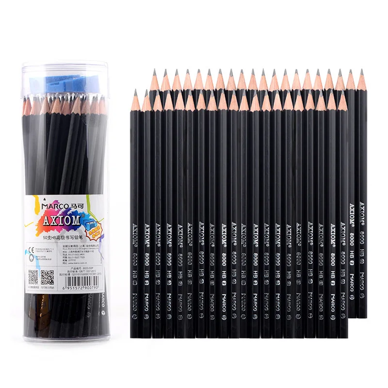 

MARCO 8000 Black And White with Pattern Six Angle Rod Pencil HB Students Doing Homework Sketching Pencil Barrel to Send 2 Pencil
