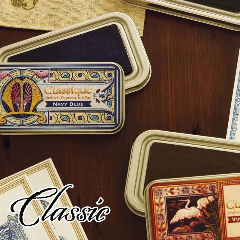 1pc Japan Tsukineko Inkpads CQ Classique Archival Pigment Ink Pad Vintage Metal Box Stamp Waterproof 12 Colors