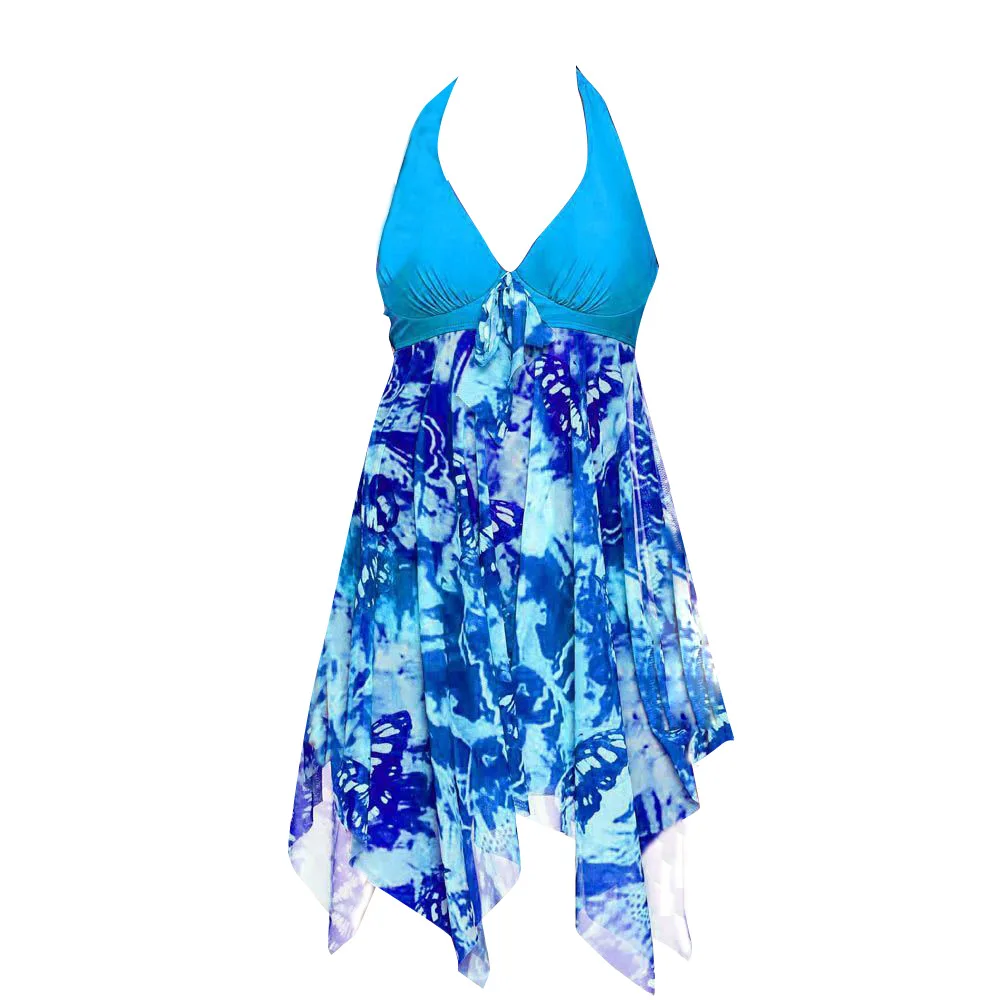 Mesh Damen Tankini Swimdress Plus Size Bademode 5XL Einteiliger großer Badeanzug mit Rock Push-Up-Halter-Badeanzug (6)