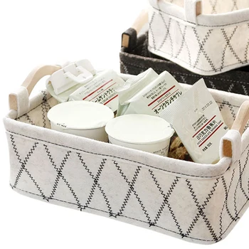 

Foldable Felt Fabric Storage Laundry Basket Organizer Carry Wooden Handle Cloths Toy Boxes Containers Collapsible Storage Bins