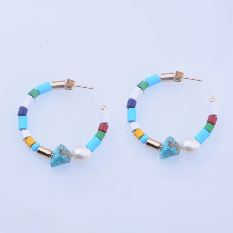 Boho бижутерия kolczyki радужные бусины пресноводный жемчуг C серьги для женщин orecchini pen dientes кюпе серьги, ювелирные изделия - Окраска металла: earring