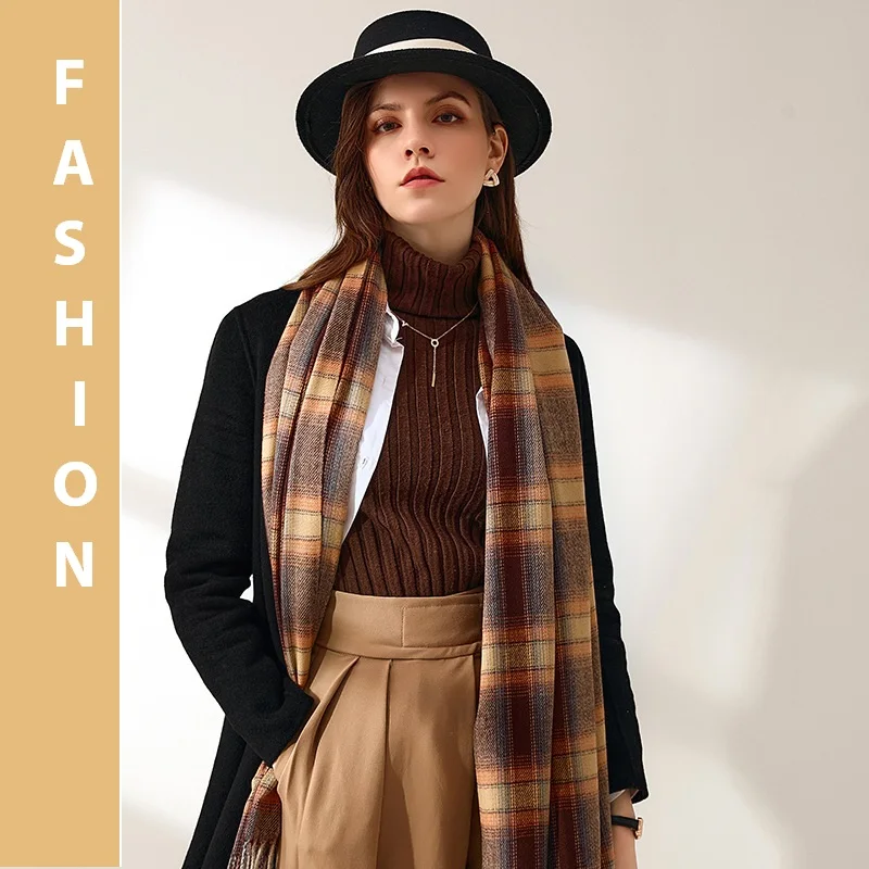 

Женский зимний шарф в клетку VISROVER, кашемировые шали, зимние шарфы, клетчатый хиджаб, пончо для женщин, оптовая продажа