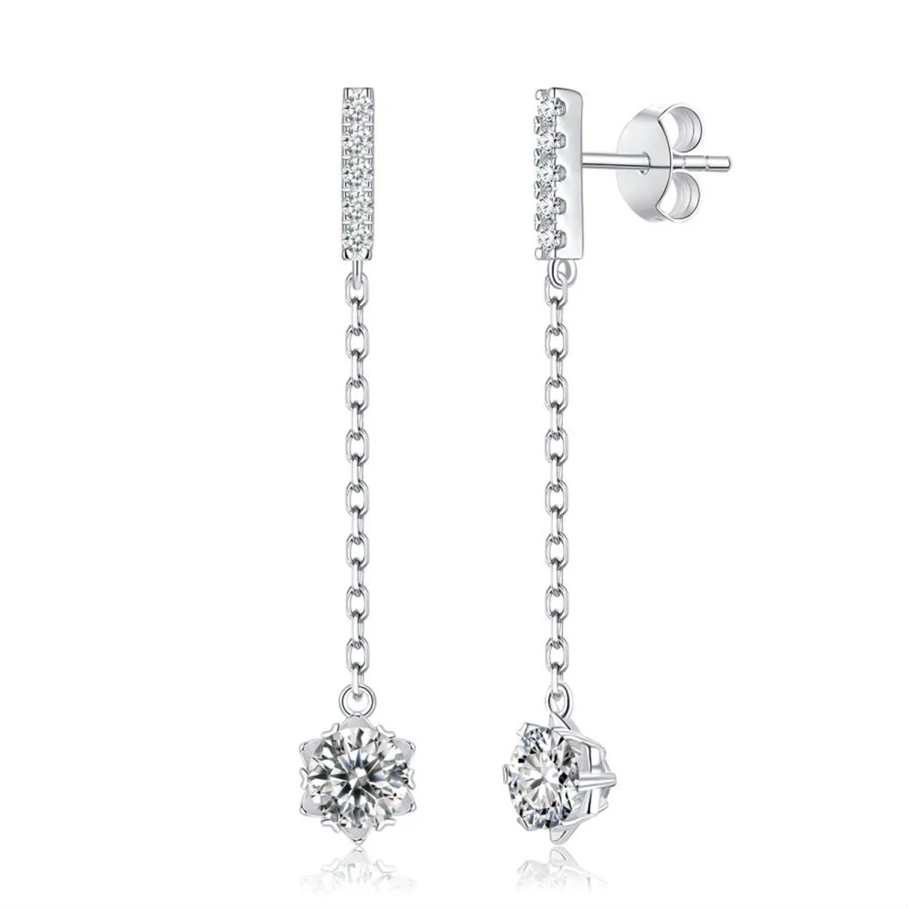 

BOEYCJR 925 Silver Snowflake 0.5ct/1ct D Color Moissanite VVS Fine Jewelry Long Drop Earrings For Women Gift