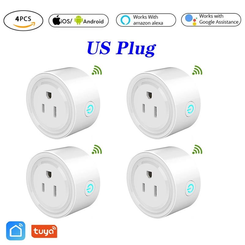 4pcs 4pcs Tuya Wifi Smart socket Smart mini plug US WiFi remote control with Alexa Google home - Цвет: 4pcs