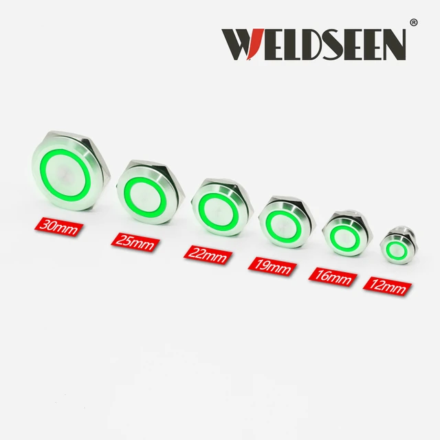 Stainless Steel Push Button Switch Short-Throw Self-Reset Momentary 12mm 16mm 19mm 22mm 25mm 30mm LED Touch Elevator Button green