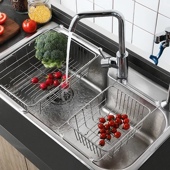 

Lechefang Sink Drainage Rack Dishwash Basin 304 Stainless Steel Drainage Basket Kitchen Dish Drainage Basin Shelf High Quality