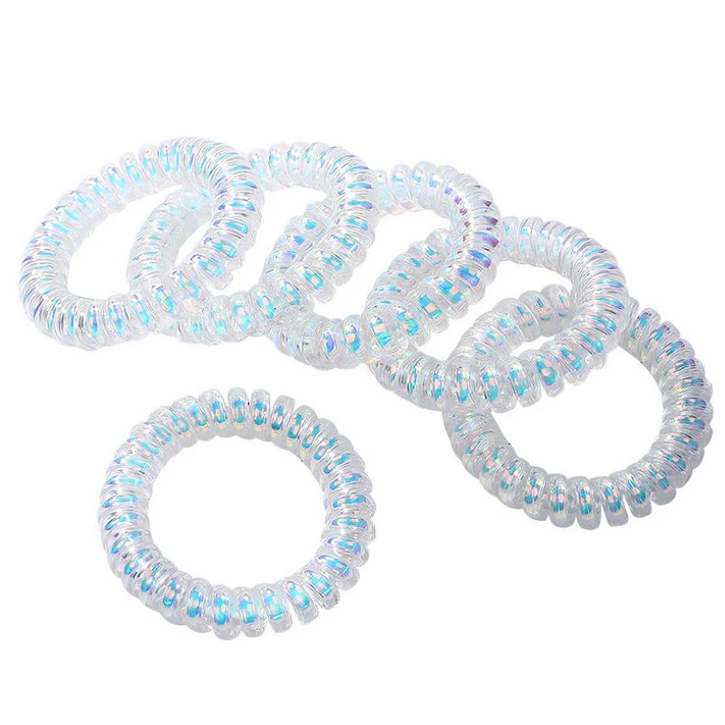 

Lot 100Pcs Big Size (5.5cm) Hair Scrunchie AB White Telephone Wire Elastic Band Rope Hair Ring Spiral Rubber Band Hairband