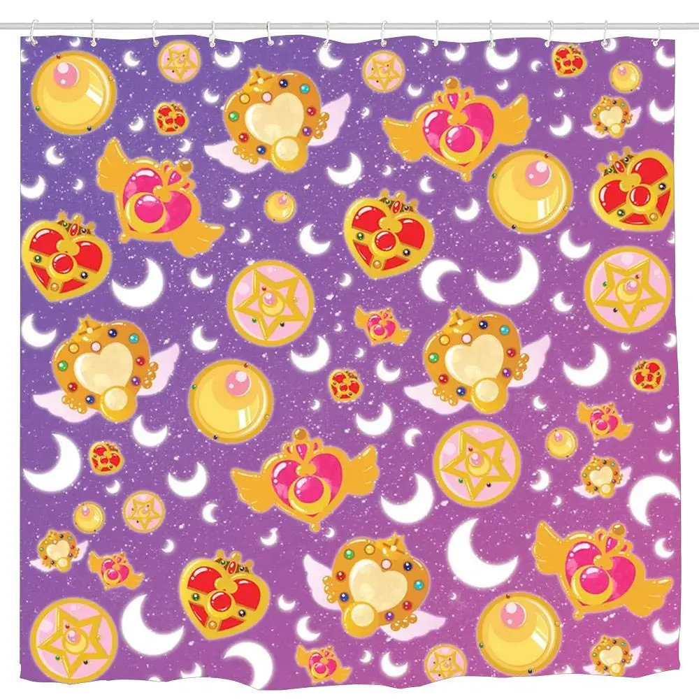 

Sailor Moon Locket Pattern! Shower Curtain, Details Artistic Picture, Cloth Fabric Bathroom Decor Set with Hooks 6072 inch