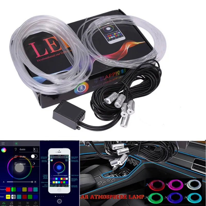 6 м RGB светодиодный светильник для салона автомобиля Многоцветный EL неоновый светильник с полосками звук активный Bluetooth телефон контроль атмосфера светильник 12 В