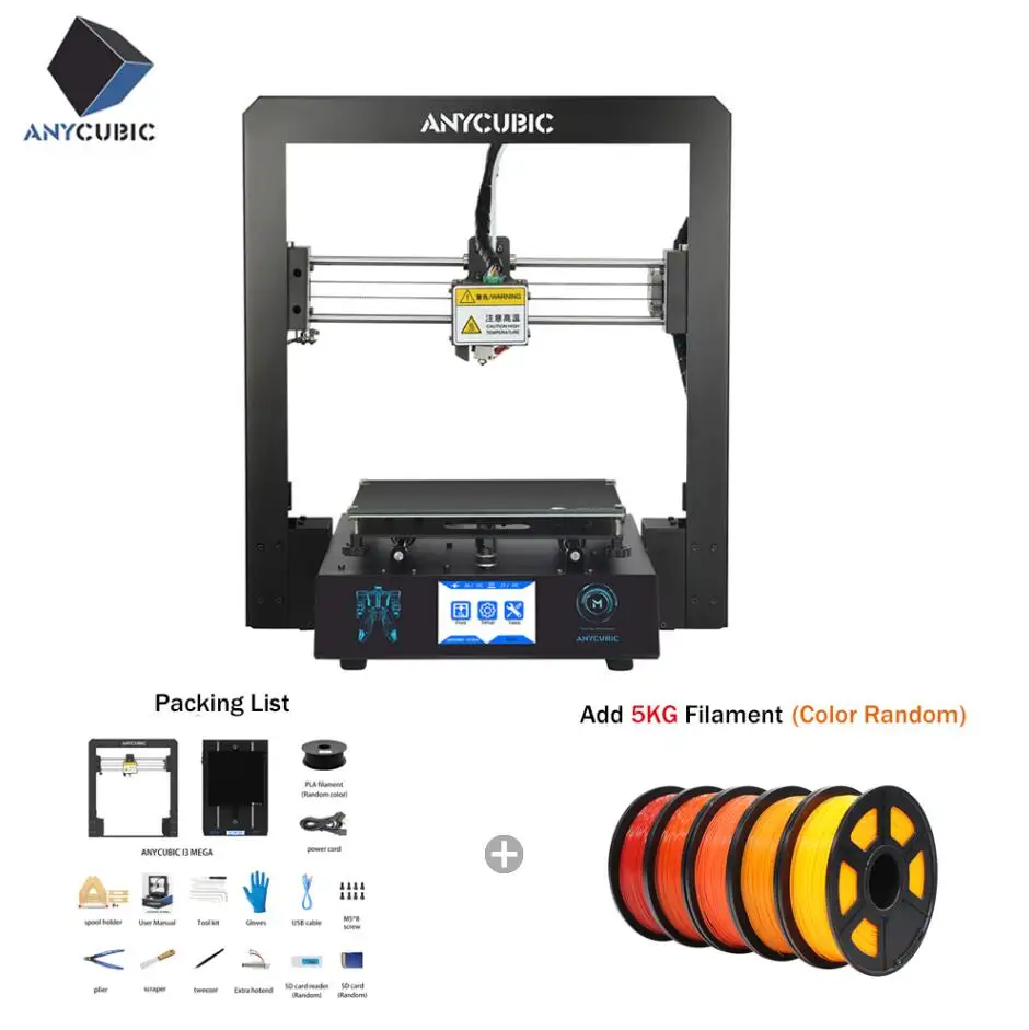 I3Megaplus5roll ANYCUBIC 3d принтер I3 Мега Impresora 3D комплект Полный металлический каркас большой печати размера плюс сенсорный экран 3D Drucker принтеры - Цвет: I3Megaplus5roll