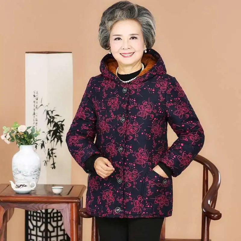 Mom Middle Aged And Elderly People down Feather 80 off Season-Winter 60-70-Year-Old Cotton Coat Short Women's Bow Coat Women's