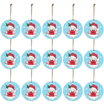 

15pcs Christmas Ornament Wooden Hanging Pendants Santa Wearing A Face Mask Decorate Christmas Tree 2021 New Year Navidad Drop