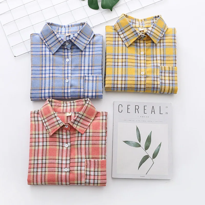 

Plaid Women Blouses Shirts Tunic Womens Tops And Blouse 2020 Long Sleeve Clothing Button Up Down Pockets New Women Clothing Good