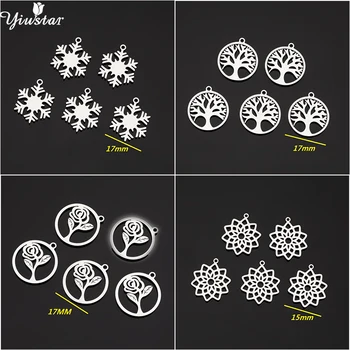 

Yiustar 5pcs/Lot Snowfake Rose Flower Tree Life Mini Pendant Charms bedels Diy Jewelry Making Tiny Plant Charm Joyas Women Girls