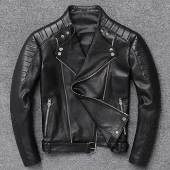 

New Inclined Zipper Collar Brief Paragraph Lear Lear Male Sheep Lear Motorcycle Suit Rock Lear Jacket