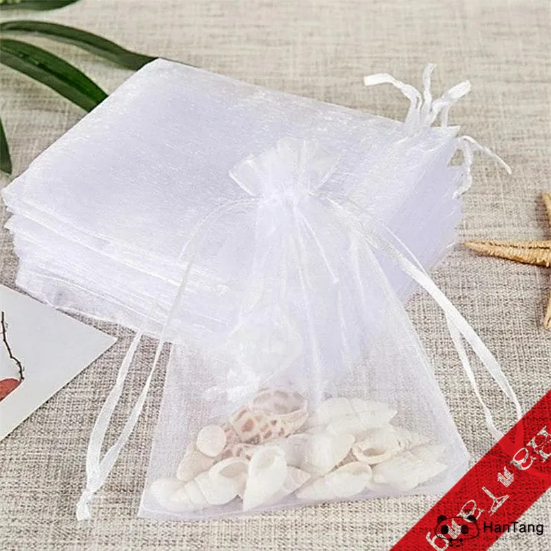 tulle bags 50Pcs/lot 7X9/9X12/11X16/13X18cm Organza bag Wedding voile Christmas Gift Bag Jewelry packing tulle fabric 5z