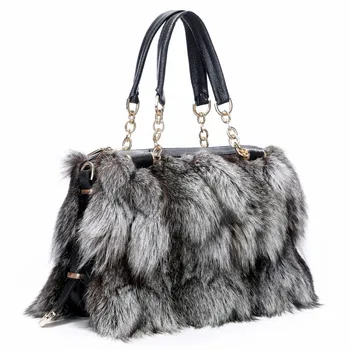 

2020Shoulder Bag Totes Handbag Brand Party Bag Women Ladies Hand Bags Luxury Designer Evening Bag Real Fox Fur New Leather Solid
