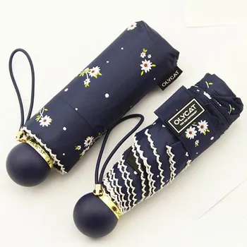 

Mini Pocket Umbrella Sun Protection Five Folding Umbrella Rain Women Black Coating Anti UV Small Umbrella Girls Daisy Parasol