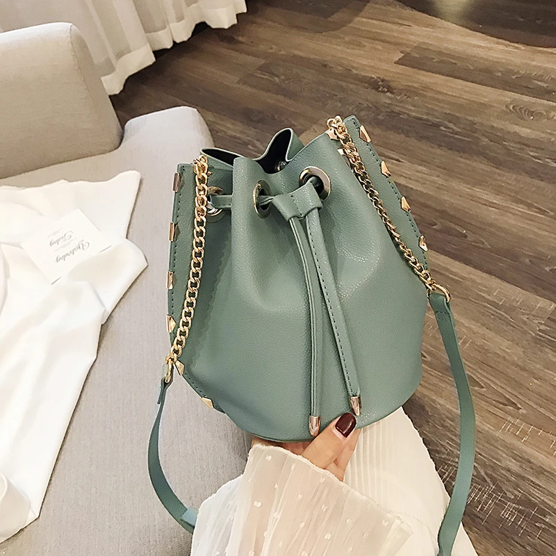 

Vintage Leather Designer Bags Famous Brand Women Bags 2019 Chain Bucket Bag Cross Body Bags For Women String Bolsa Feminina