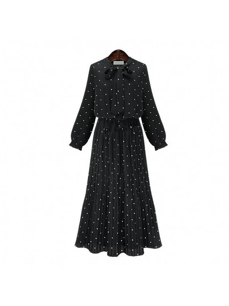 

Autumn Winter Black Chiffon Midi Dress Plus Size Boho Dresses 2019 Elegant Women Party Long Sleeve Dress Vestidos AA-416