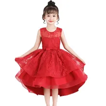 Детское свадебное платье для девочек; платье для первого причастия с вышитыми цветами; вечерние кружевные платья принцессы без рукавов для выпускного вечера для девочек