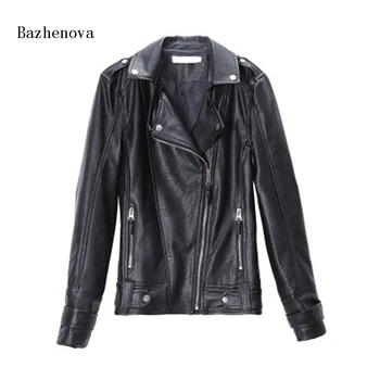 

Bazhenova Woman PU Coat Autumn Women Moto & Biker Loose Jacket Girls Fashion Pu Tops Ladies Personality Coats R140