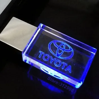 

High Speed Crystal USB Flash Drive 2.0 TOYOTA Car Logo with LED 4GB 8GB 16GB 32GB Flash Disk 128GB U Stick Pendrive Wedding Gift