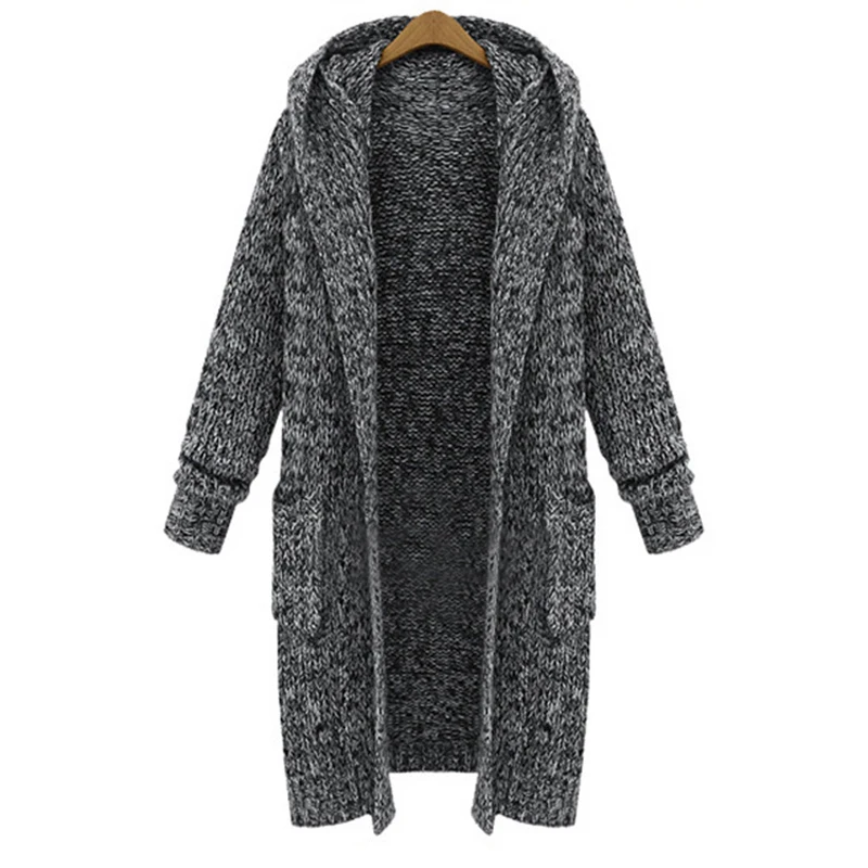 2019 теплый женский осенний кардиган вязаный серый с капюшоном Женский Длинный