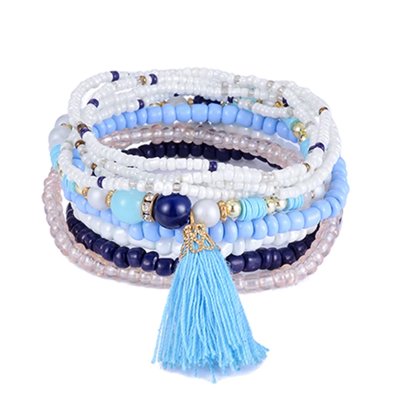 Bohemia Tassel Charm Beads Bracelets For Women Boho Candy Color Multilayer Wrap Bracelet Set Wristband Jewelry pulseira feminina