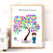 Персонализированные Дети Первое причастие Гостевая книга пользовательские тема имя Дата отпечатков пальцев DIY холст для мальчиков девочек Primera Comunión