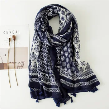

2020 autumn Lady luxury silk scarf New style Sunscreen Beach Towel winter women Print Scarves ethnic style Cotton and hemp Shawl