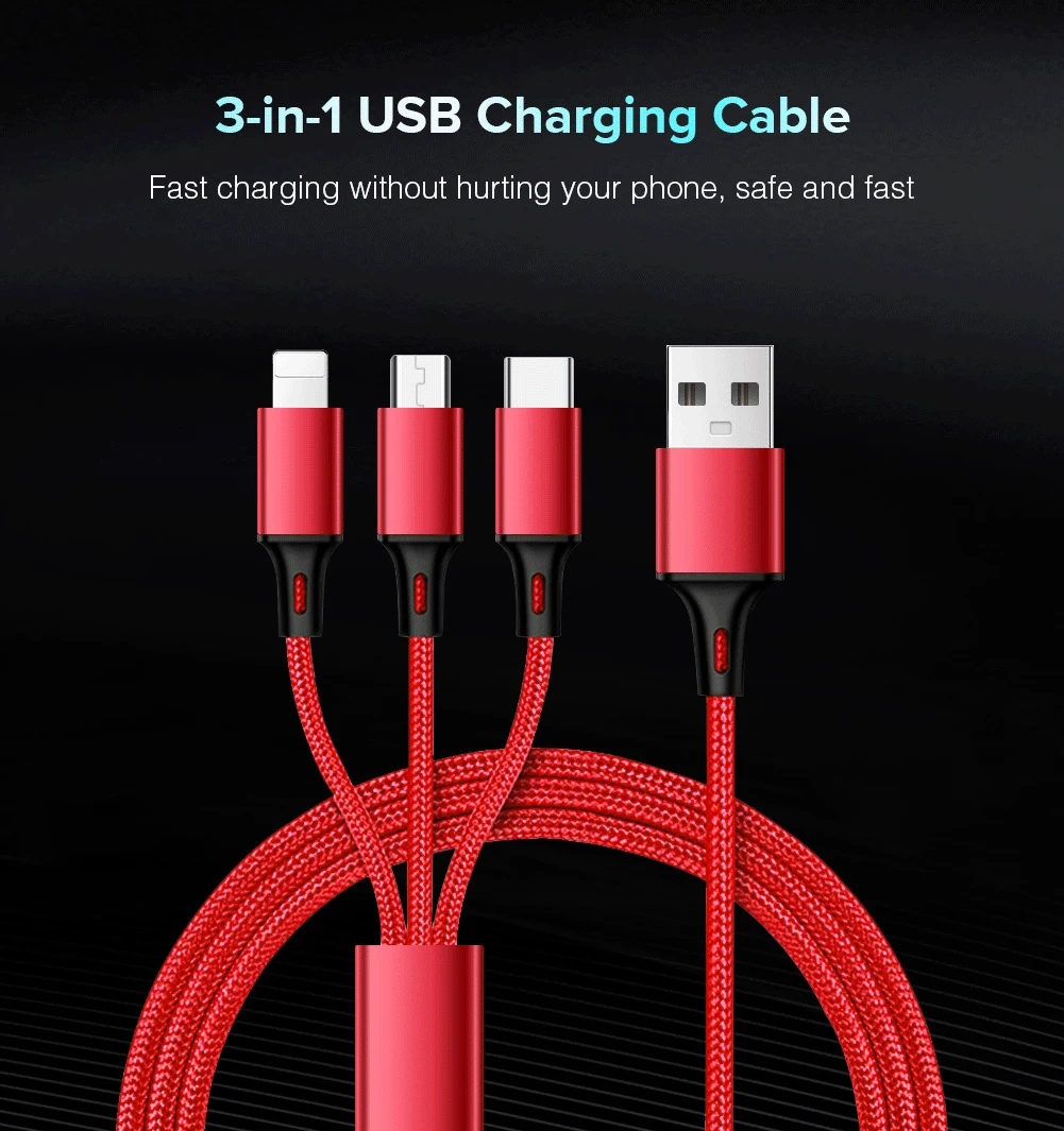 Универсальное зарядное устройство 3 в 1, кабель для зарядки и зарядки, кабель type C Micro USB для освещения IPhone, IPad, IPod для смартфонов, планшетов
