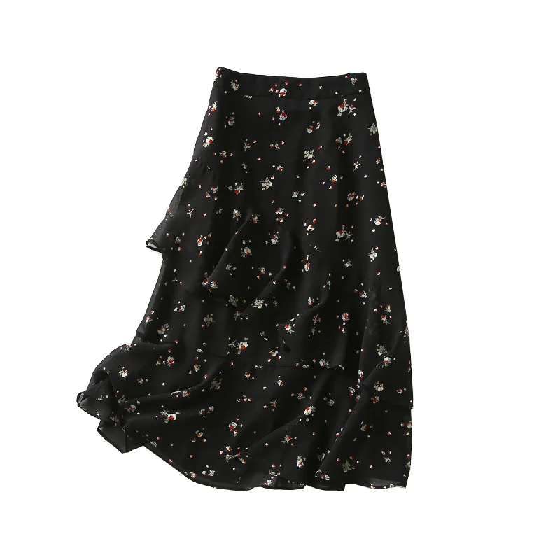

A Generation by Age Flounced Joint Vacation Style Floral-Print Chiffon Skirt Entity