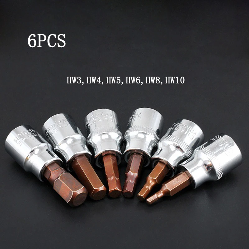 3/" отвертки Torx Набор бит Phillips шлицевая Pozidriv Hex S2 отвертка Биты электронные розетки головки Инструменты для ремонта авто - Цвет: 6pcs-HEX
