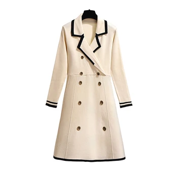 

2019 autumn new large size women's suit stand-up collar dress was thin double-breasted high waist knitted sweater dress C58
