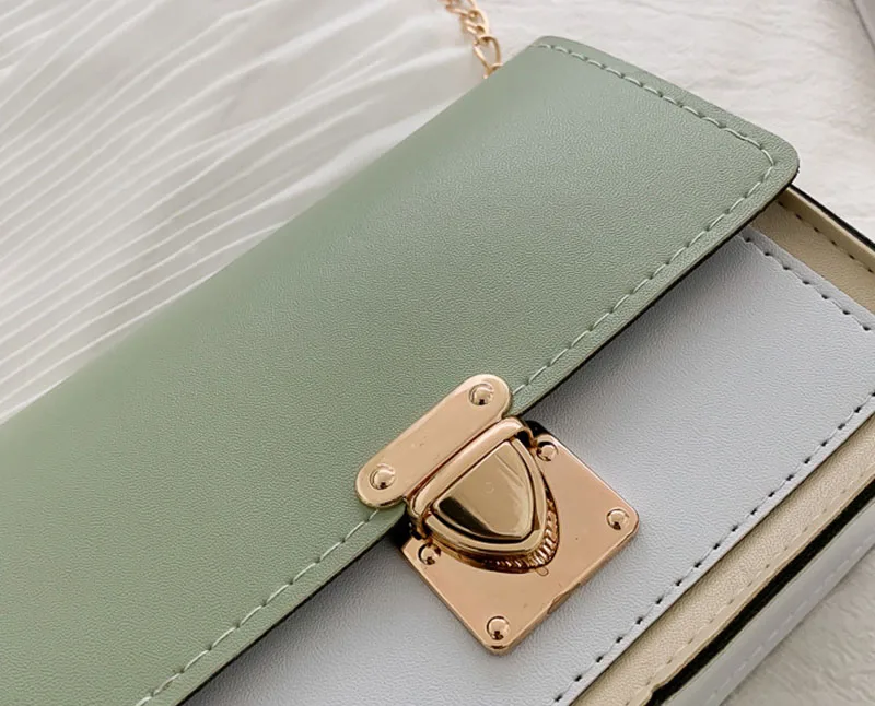 Mara's Dream Women's New Zipper Small Square Bag Korean Version Of The Tide Contrast Color Slanting Shoulder Bag Chain Bag