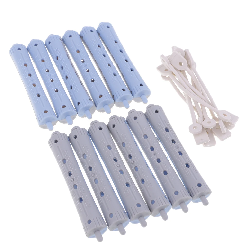 12 Pieces Perm Rods Perm Curler DIY Hair Styling Design Beauty Salon Tools Salon Rubber Band Hair Rollers Set Cold Perm Rods