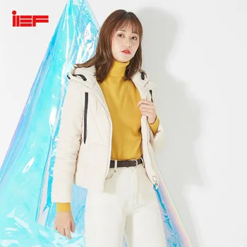 

IEF 2019 Winter Fashion Solid Short Cotton Coat Women Causal Hooded Ziper Cuff Elastic Band Jacket Top 0601F-D07-