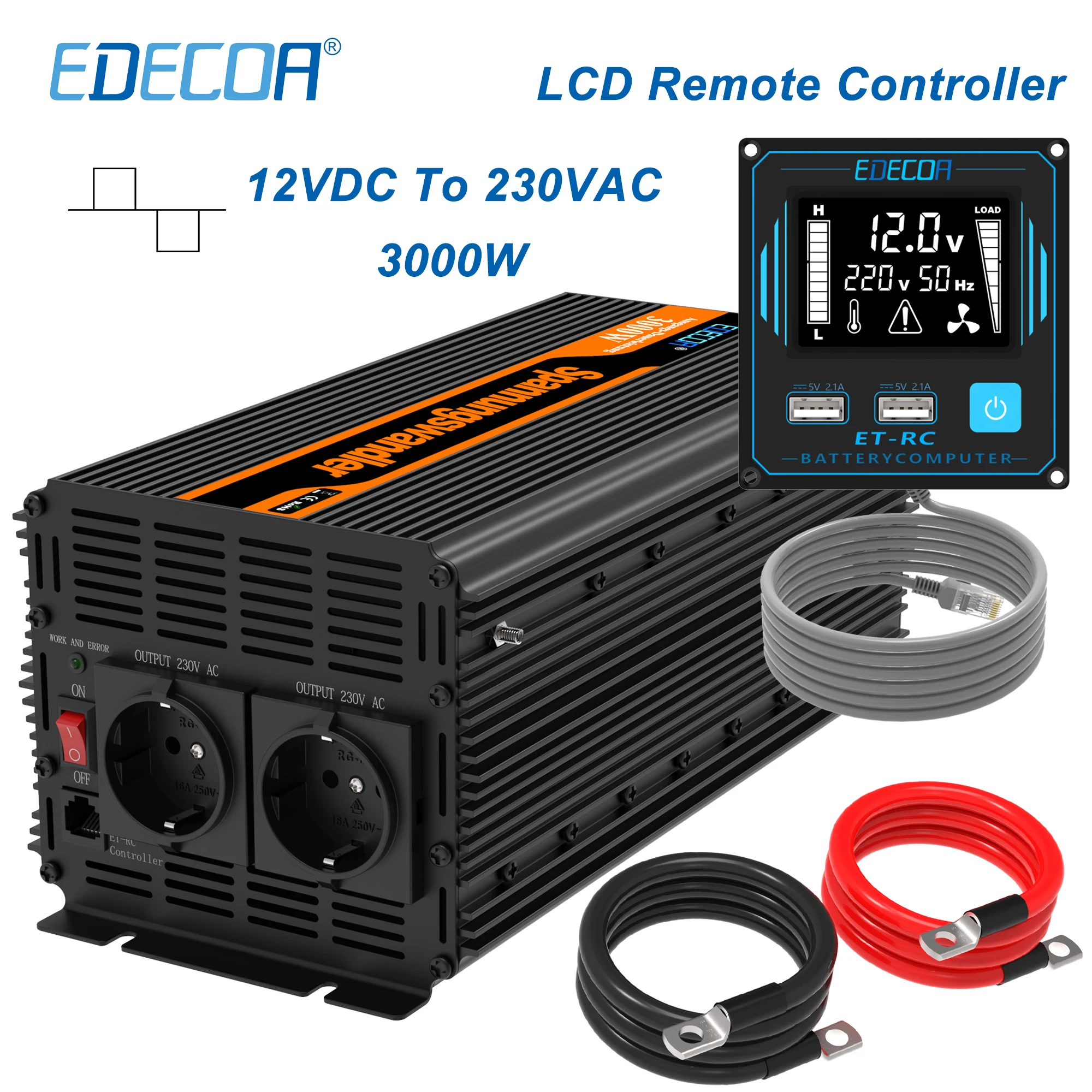 EDECOA 3000W DC 12V to AC 220V 230V модифицированный синусоидальный инвертор с пультом