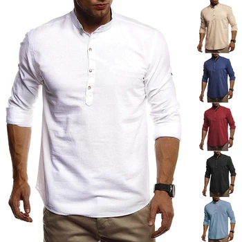 

Helisopus New Comfortable Men Shirt Long Sleeve Casual Slim Fit Shirts Fashion Polyester Solid Color Pullover Mens Shirts