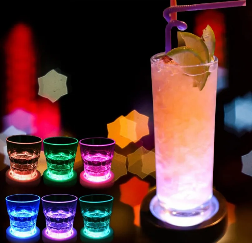 LED light coaster 6cm round beer drink light bottle pad bar fun props colorful LED light bottle stickers flash cup stickers